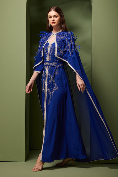 BOUDOUR CAPE DRESS - ROYAL BLUE DRESSES
